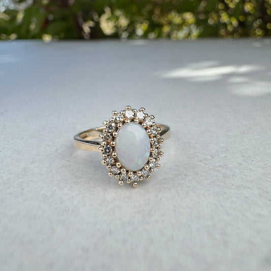 Opal & Diamond Halo | Yellow Gold | Size K