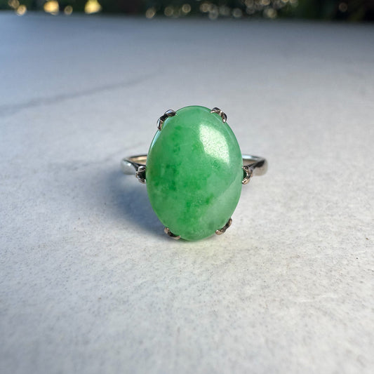 Natural Cabochon Jadeite | White Gold | Size K 1/2